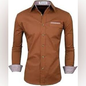 Men's Brown Contrast / Pocket Square Dress Shirt NWOT